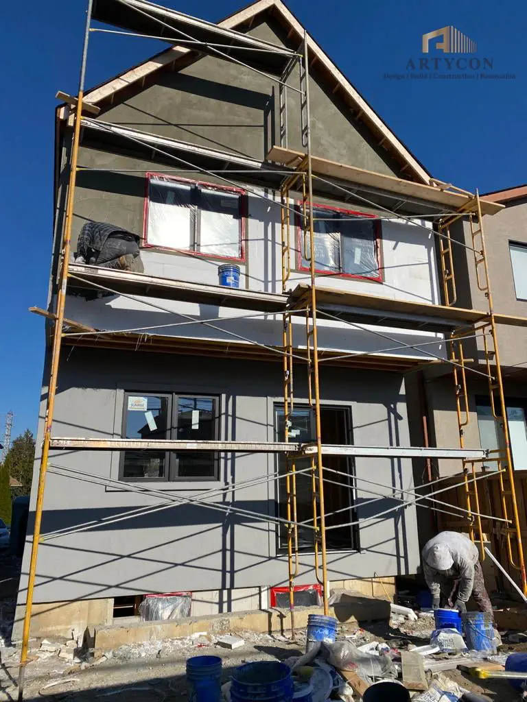 26. Scafolding installed for exterior finishing