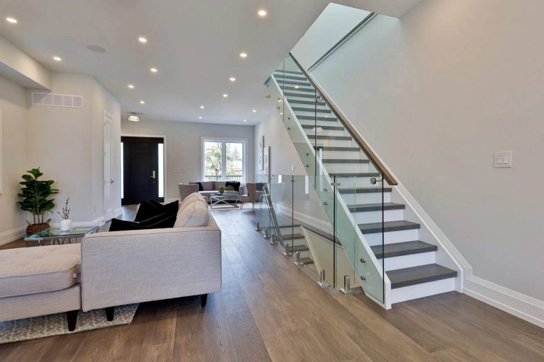 8. Custom home living room and main staircase