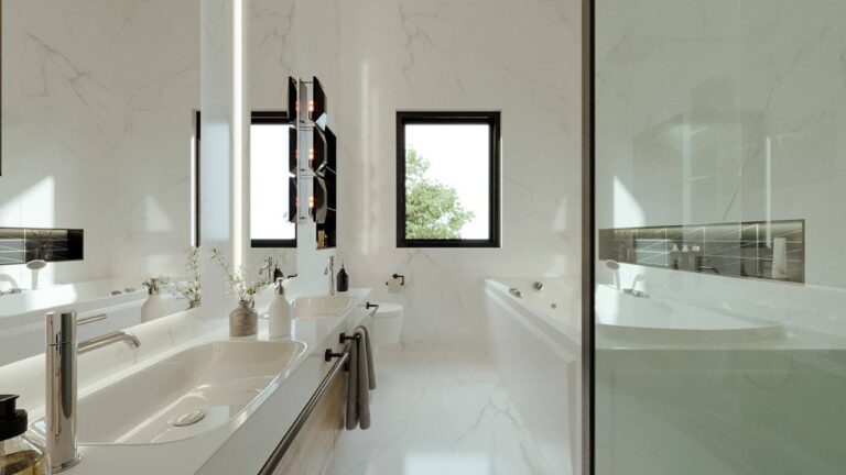 Contemporary-Spa-Bathroom-Design-With-Marble-Floor-And-Walls