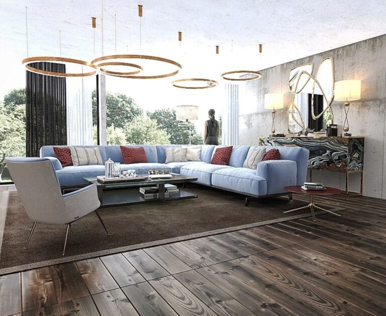 Living-Room-Interior-With -Decorative-Circular-Lights