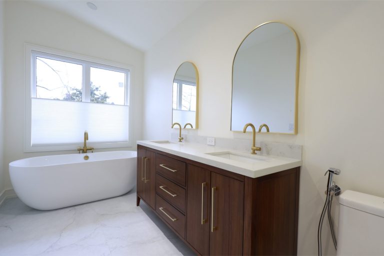 high-end-double-vanity-quartz-countertop-walnut-wood