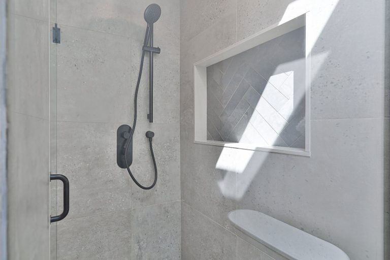 shower with built-in shelf